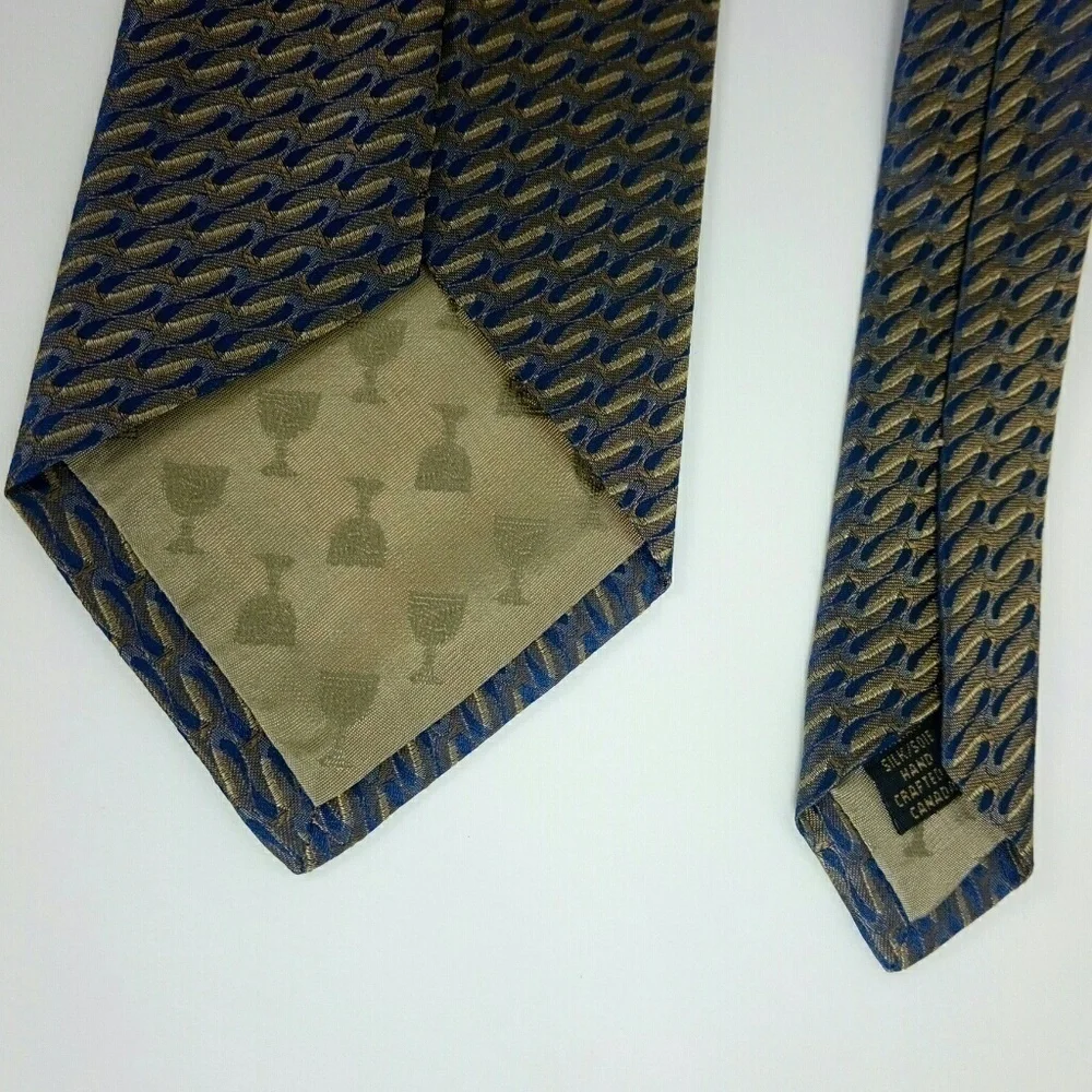 Dion Signature Blue Gold Silk Neck Tie 4